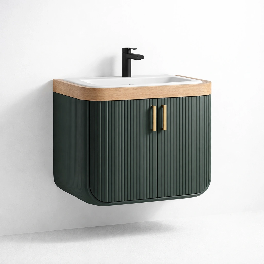 Waschbecken Unterschrank mit Tueren und Holzplatte