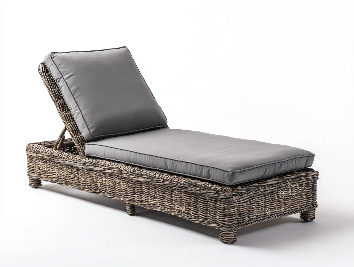 Bain de soleil en rotin tressé avec coussin 200x70x85 cm - Gris - Détente extérieure-Votadecor