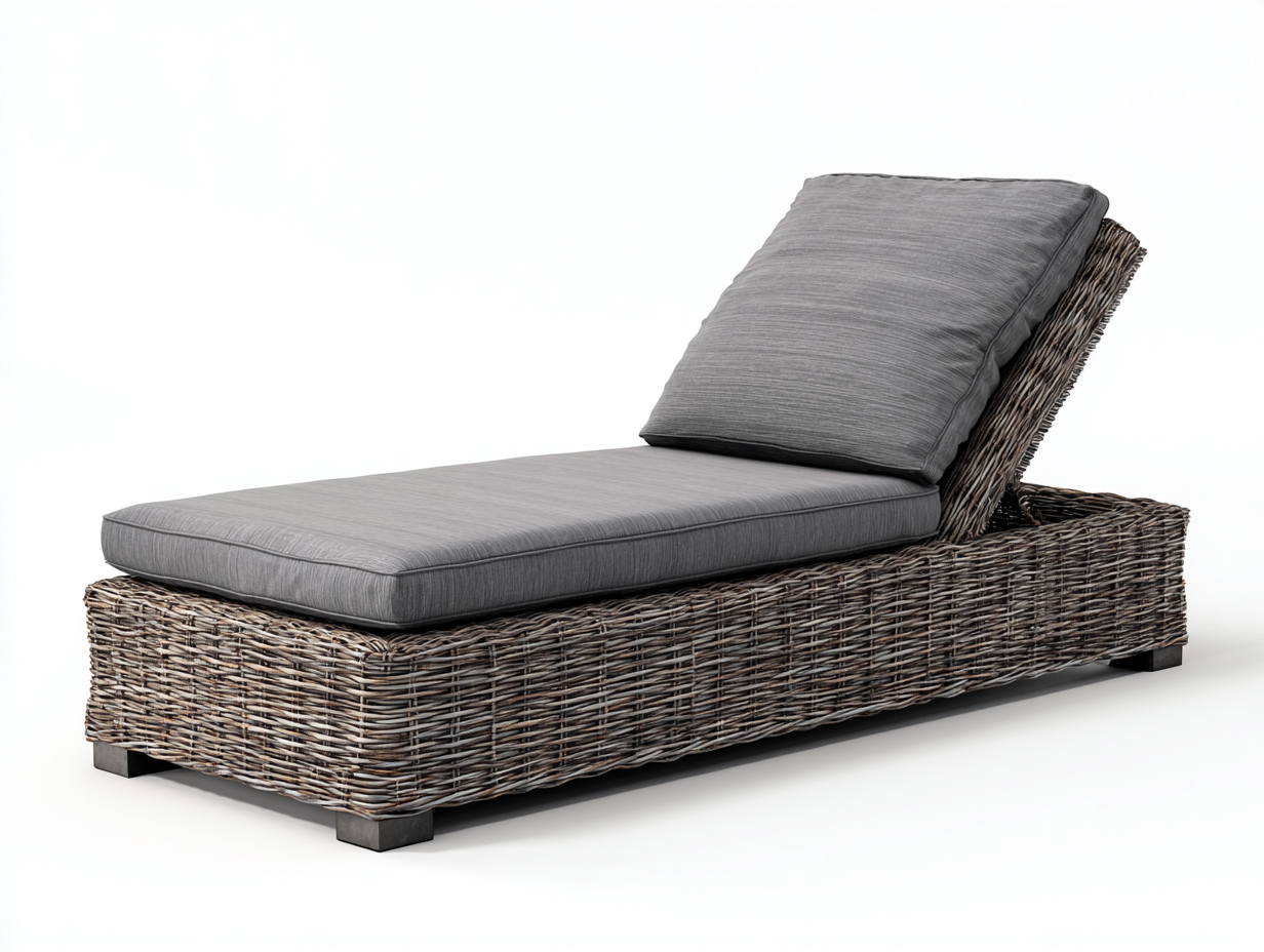 Bain de soleil en résine tressée avec coussin 200x70x85 cm - Gris-Marron - Style contemporain-Votadecor