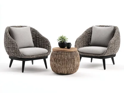 Salon de jardin pour terrasse en rotin tressé 2 fauteuils 80x60x75 cm et table basse 50x50x45 cm - Gris naturel - Style contemporain-Votadecor