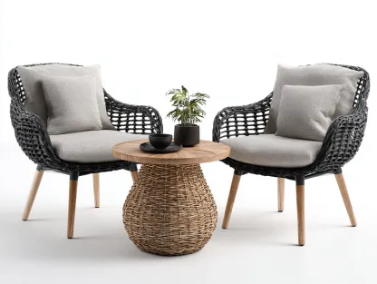 Salon de jardin pour terrasse en résine tressée 2 places avec table 65x70x80 cm - noir-beige - style naturel-Votadecor