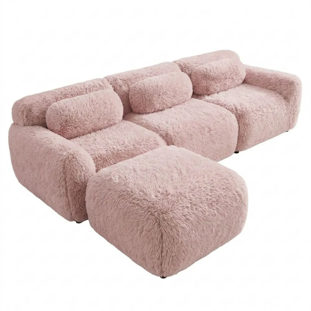 Sofá Rinconera en L, 3 Plazas con Reposapiés, Cojines Incluidos, Reposabrazos Ergonómicos Anchos