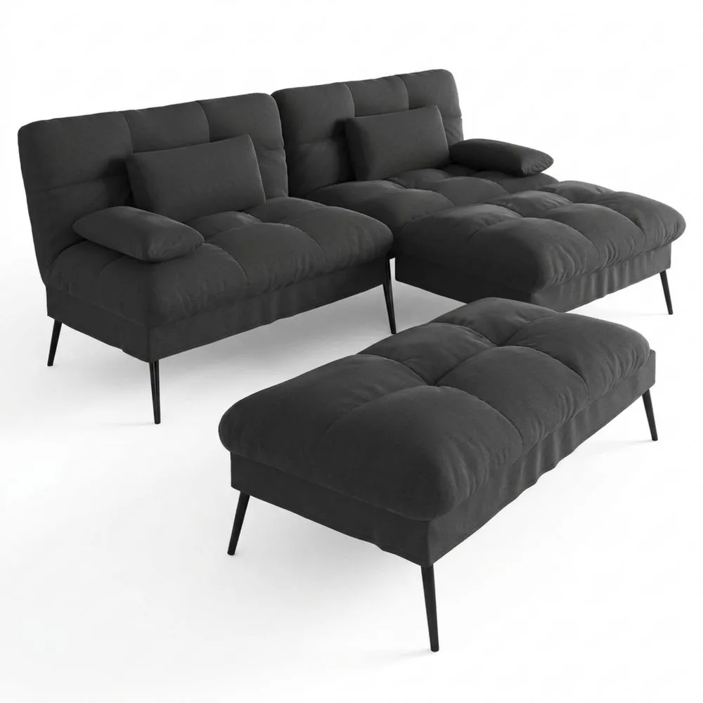 Sofá cama convertible con función para dormir y respaldo ajustable, negro