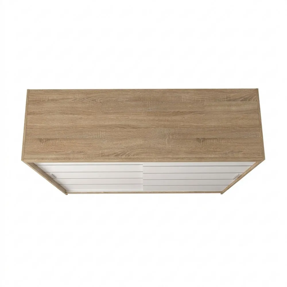 Armario de Puertas Correderas con Barra y Estante Roble Sonoma y Blanco Mate