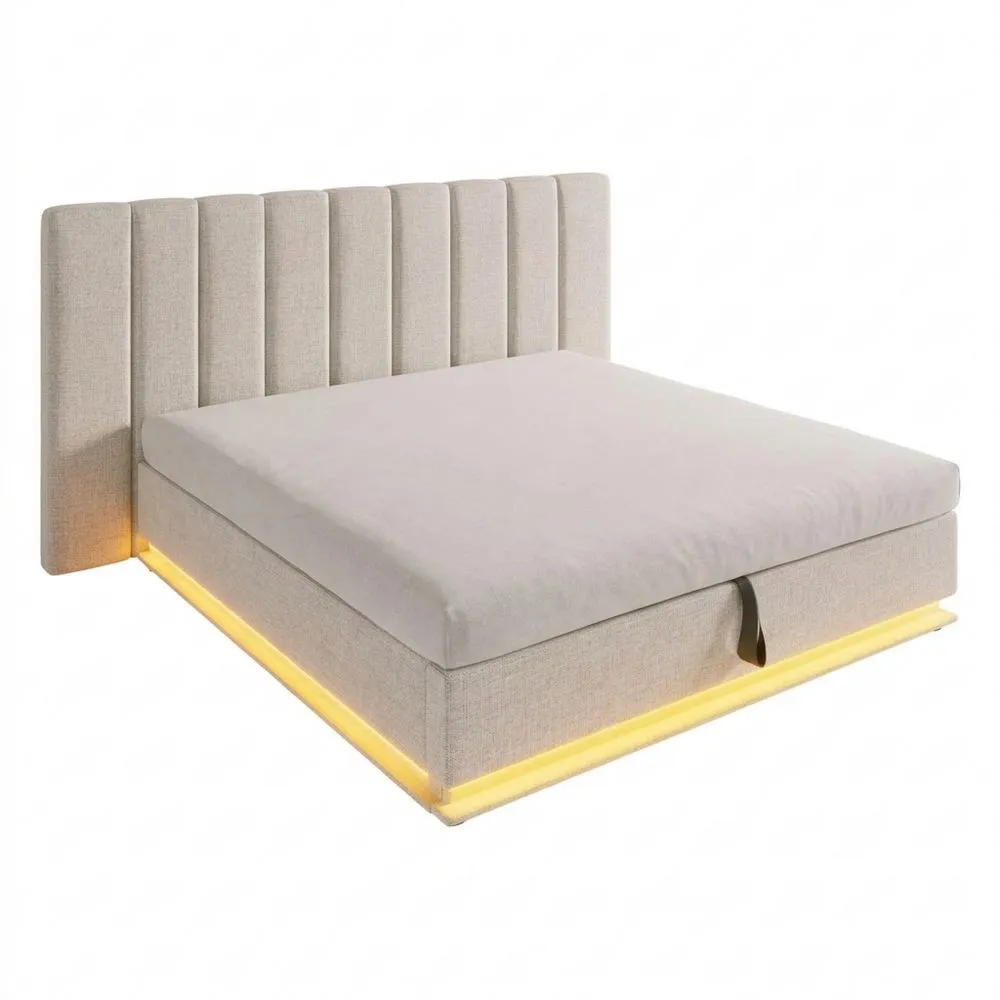 Cama Individual Tapizada con Almacenaje Hidráulico y Cabecero, 90 x 200 cm, Base Metálica Blanco