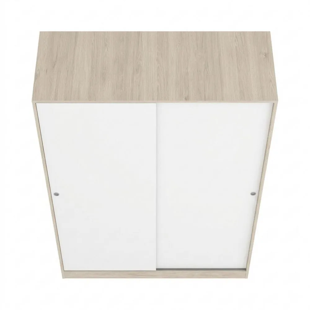 Armario con Puertas Correderas, Natural y Blanco Brillante, 120 x 204 x 50 cm