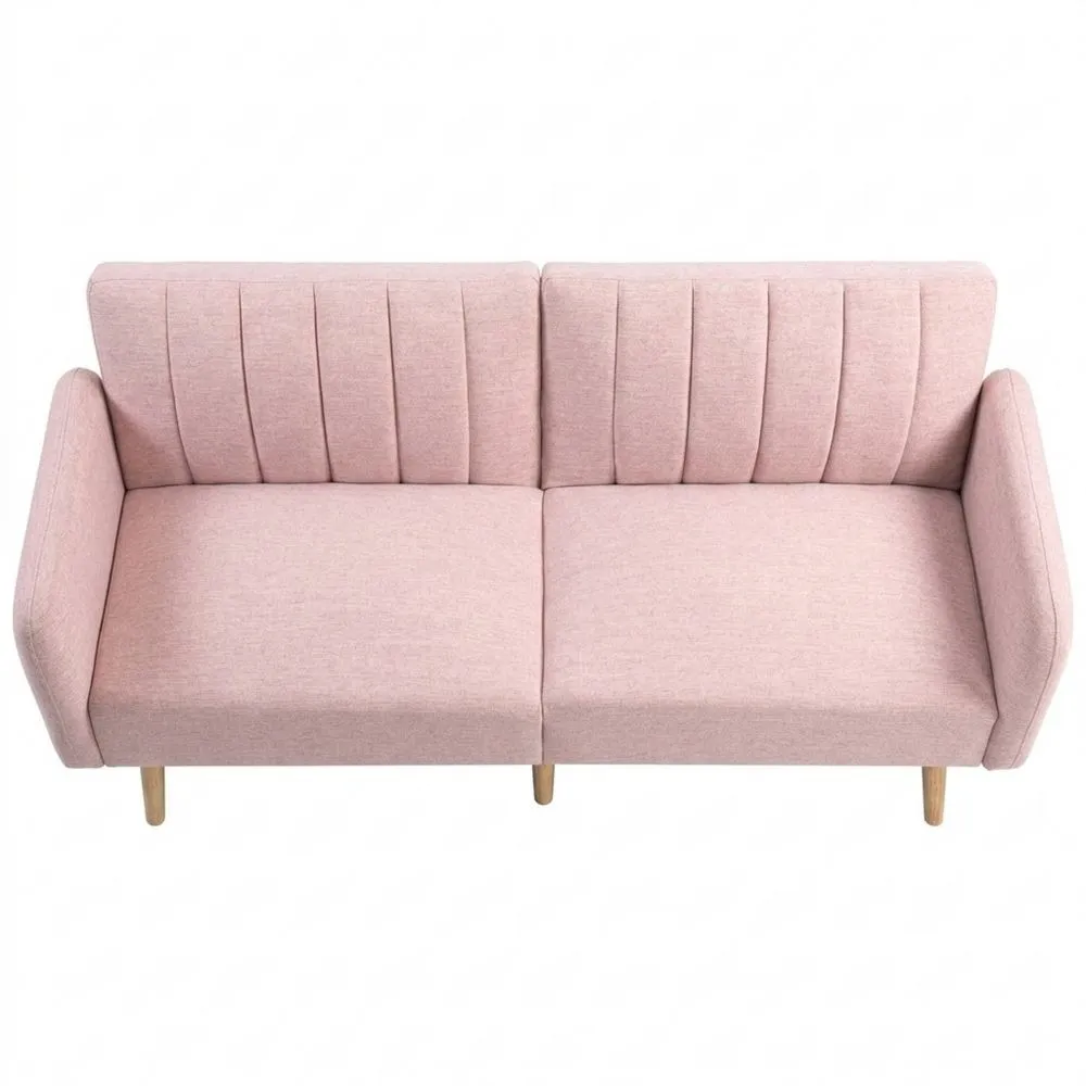 Sofá Cama Moderno de 2 Plazas con Respaldo Ajustable y Reposabrazos Desmontables para Sala de Estar u Oficina en Rosa