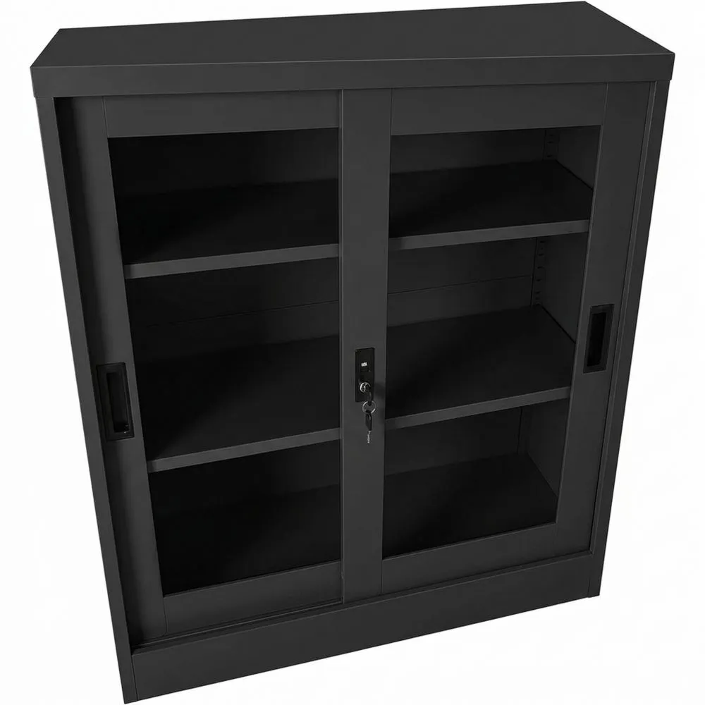 Armario con Puertas Correderas de Acero, 90 x 40 x 90 cm, Color Antracita