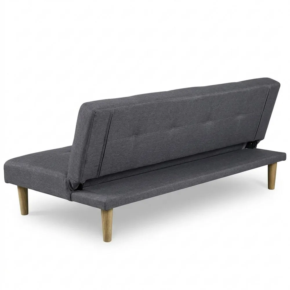 Sofá cama de 3 plazas en tela gris con sistema de apertura libro