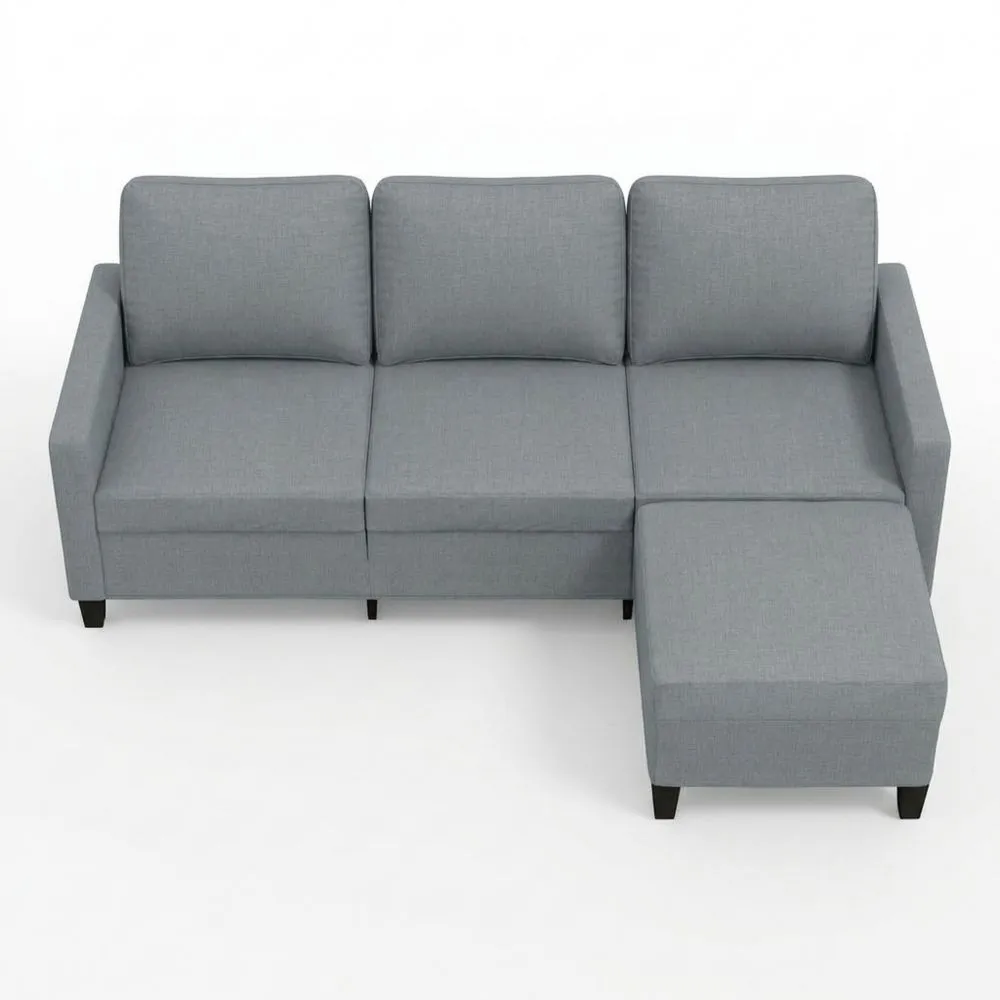 Sofá de 3 Plazas con Taburete Tela Gris Claro 180 cm