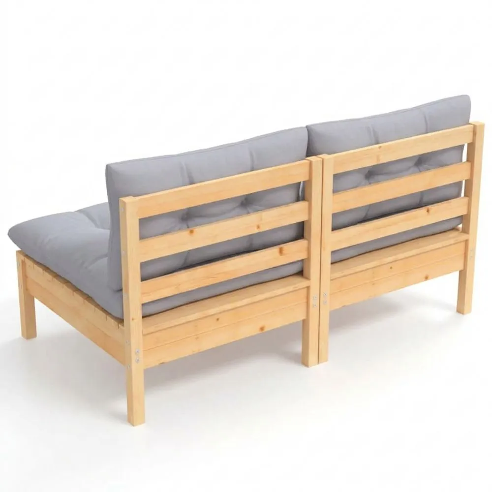 Sofá de Jardín de 2 Plazas con Cojines Grises de Madera de Pino