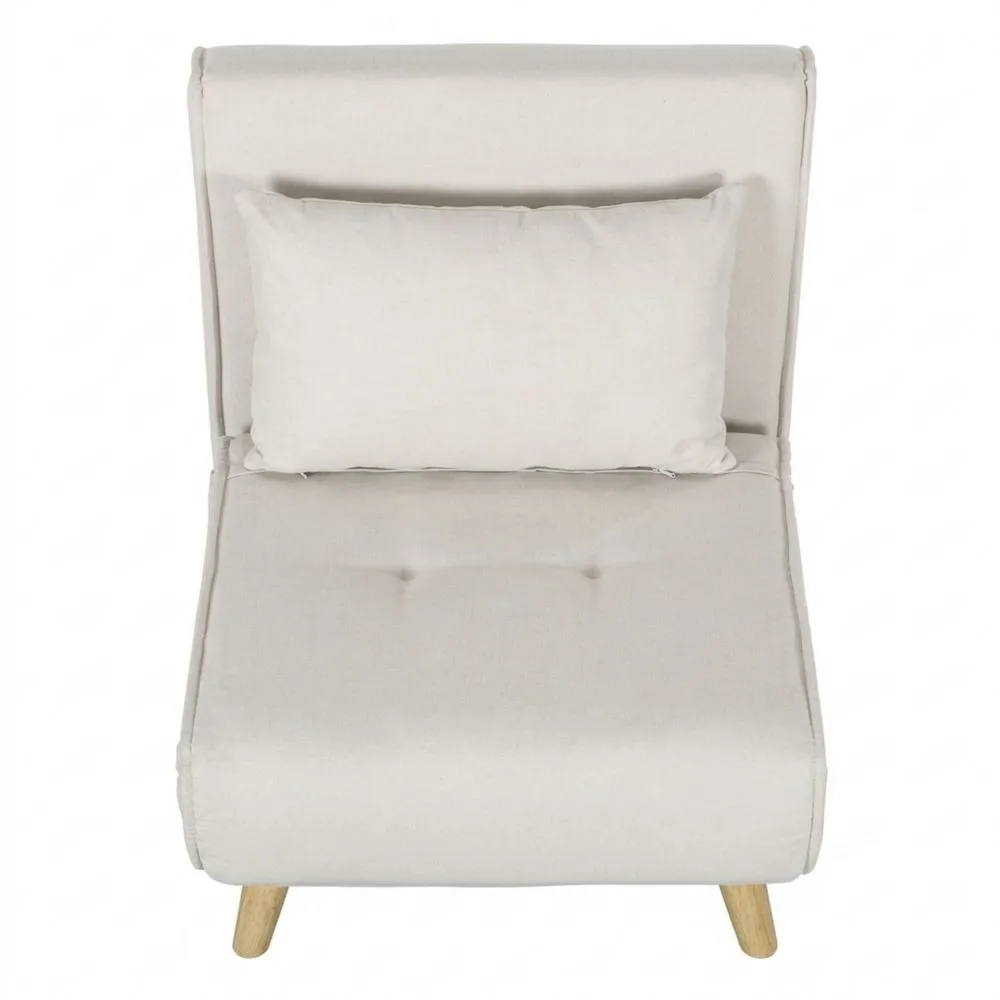 Sofá Cama Individual 3 en 1, Sillón con Respaldo Ajustable y Cojín, Tapizado en Lino Sintético, Crema