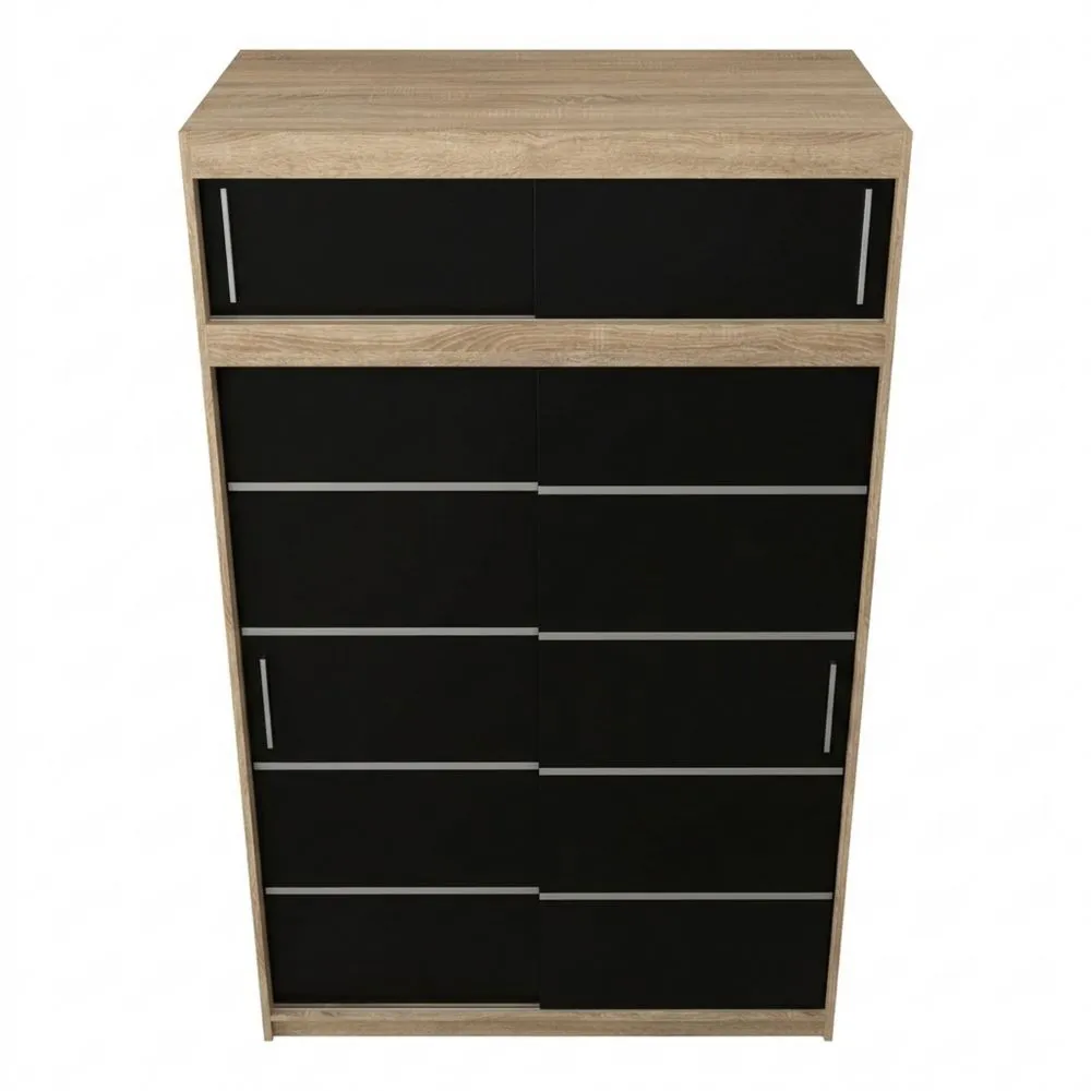 Armario con Puertas Correderas y Estantes para Dormitorio en Roble Sonoma y Negro Mate