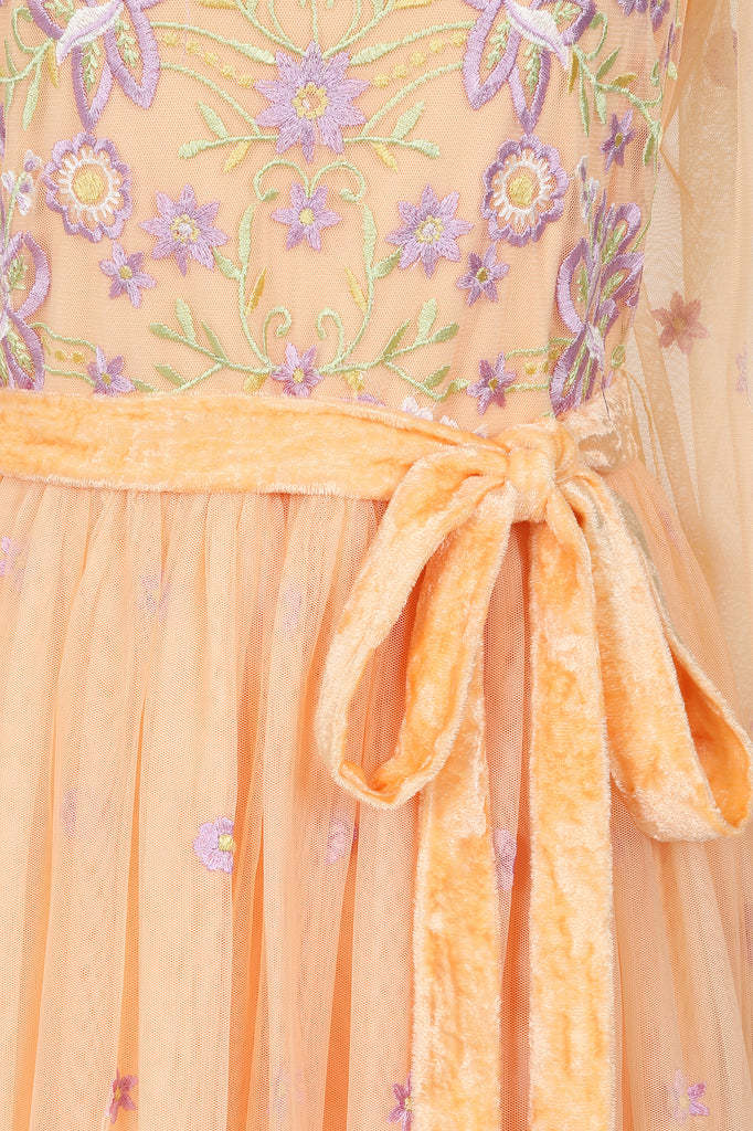 Almond Floral Embroidered Maxi Dress