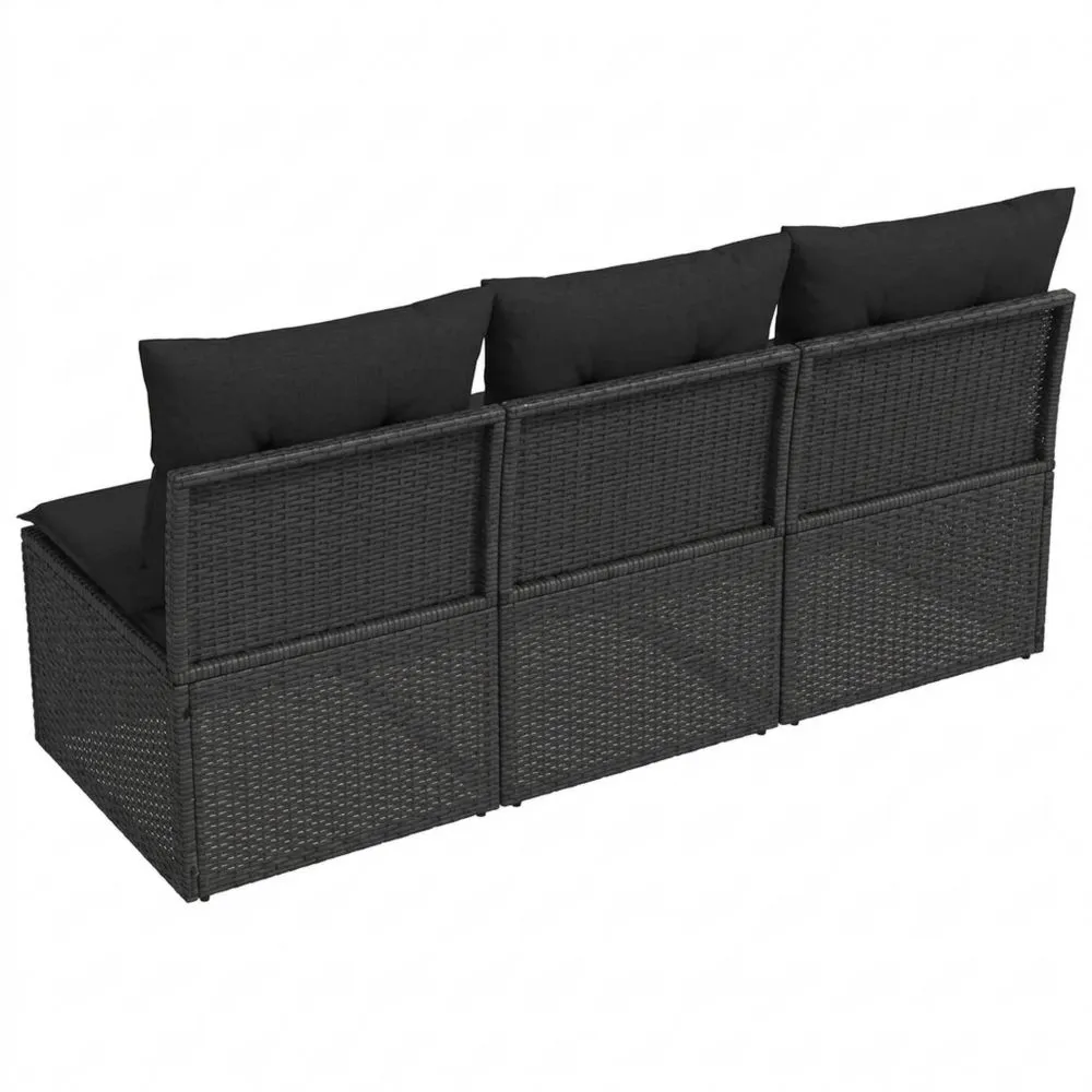 Sofá de Jardín 3 Plazas con Cojines de Ratán Sintético Negro