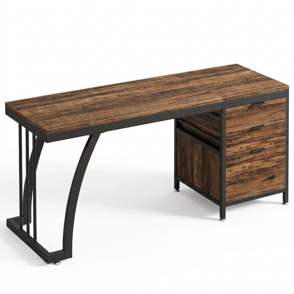 Escritorio para Ordenador con Cajones Reversibles y Bandeja para Archivos