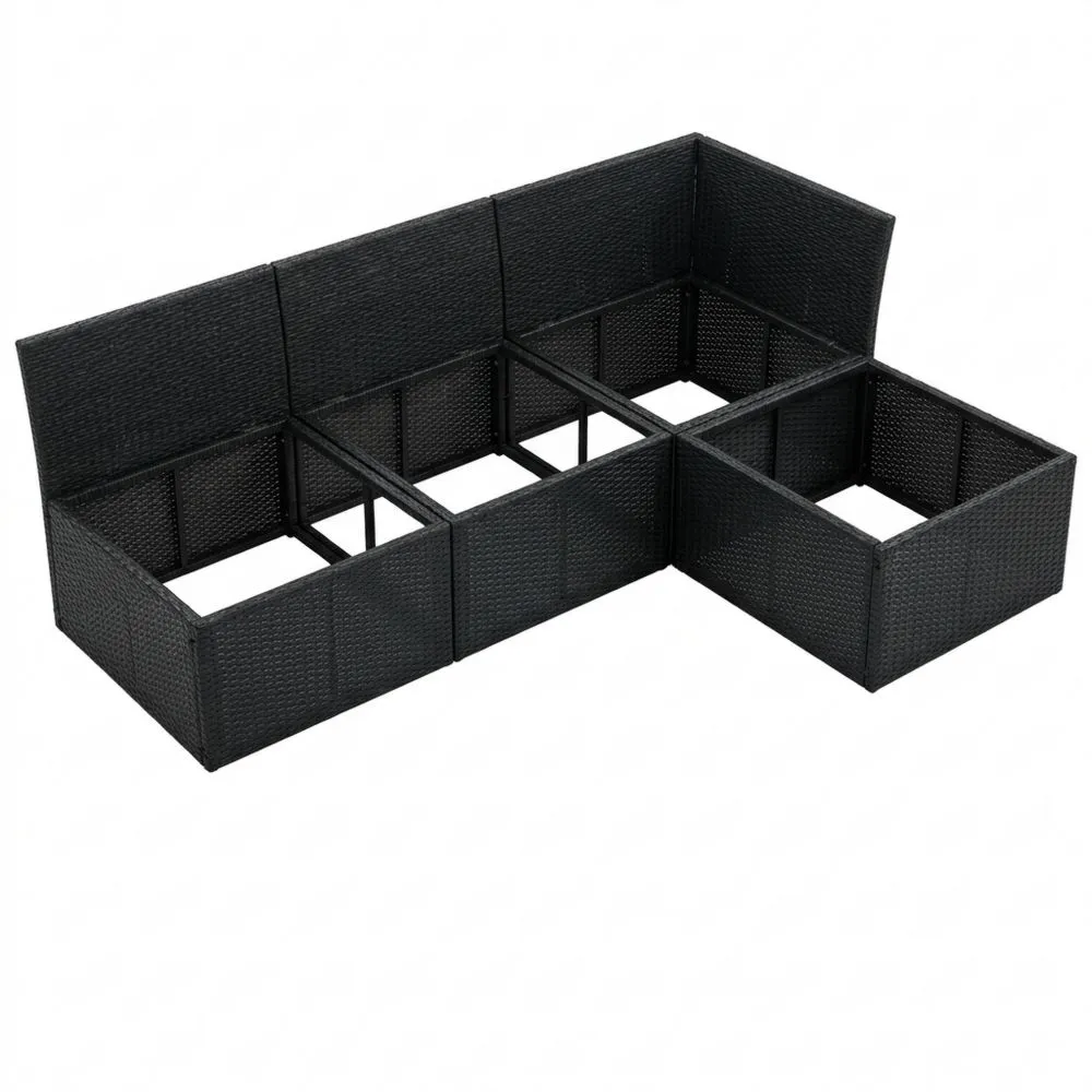 Juego de sofás jardín 4 piezas con cojines de ratán sintético negro