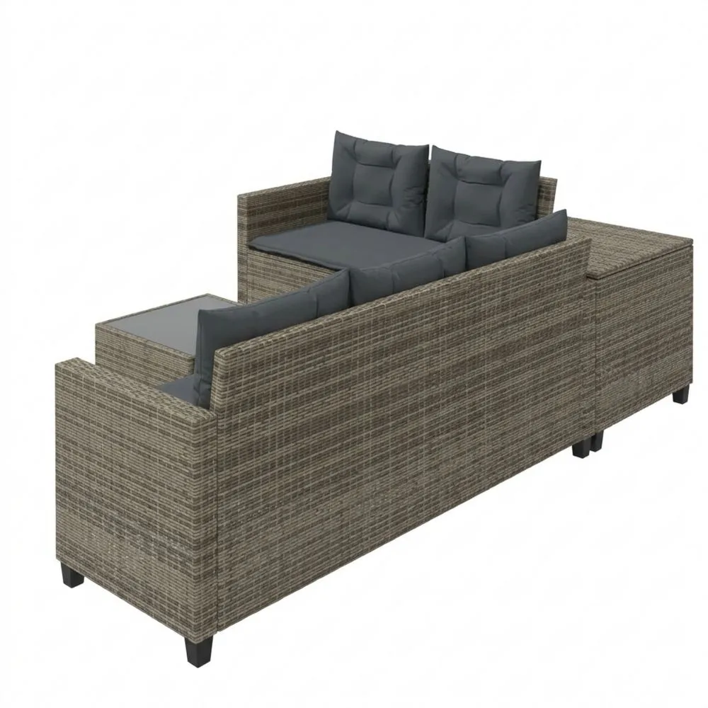 Sofá de Jardín en L con Mesa y Cojines de Ratán Sintético Gris