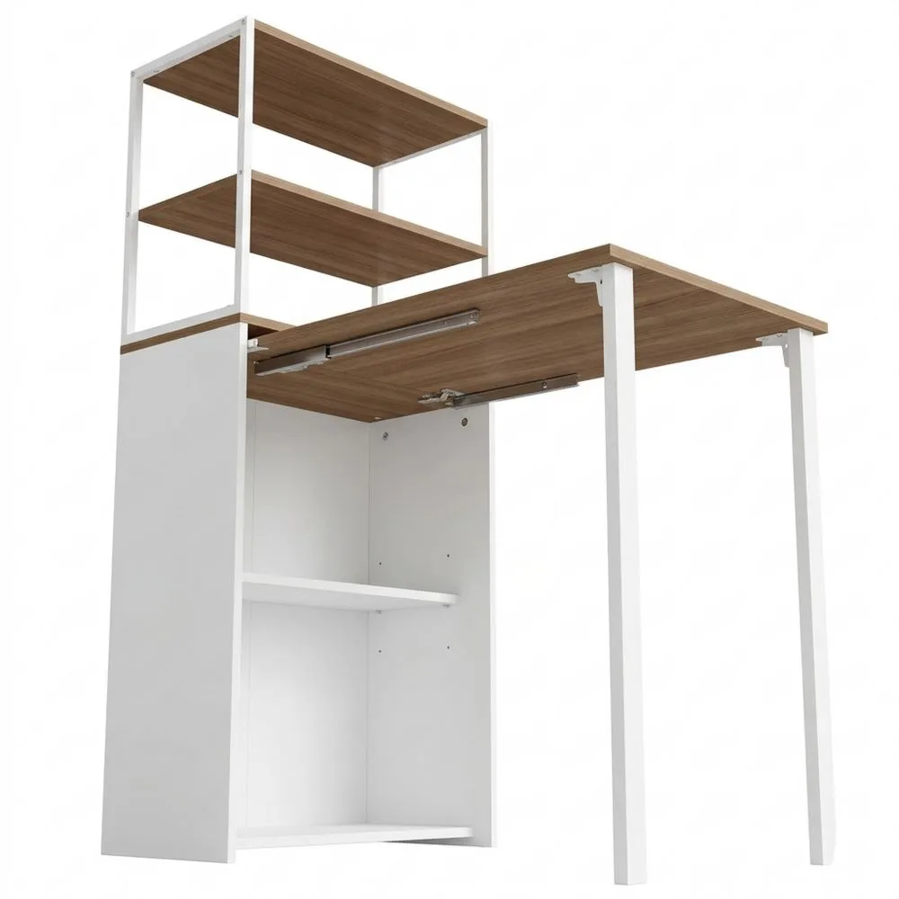 Escritorio Plegable con Estantería para Espacios Pequeños, Oficina en Casa