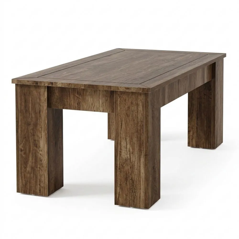 Mesa de Centro Rectangular de Madera Rústica para Sala de Estar, 120 cm, Fácil Montaje