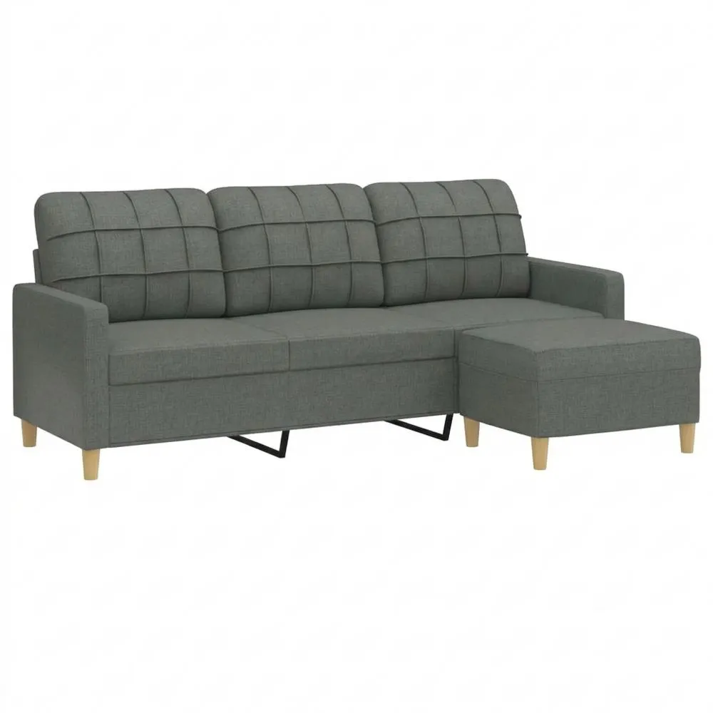 Sofá de 3 Plazas con Taburete Tela Gris Oscuro 180 cm