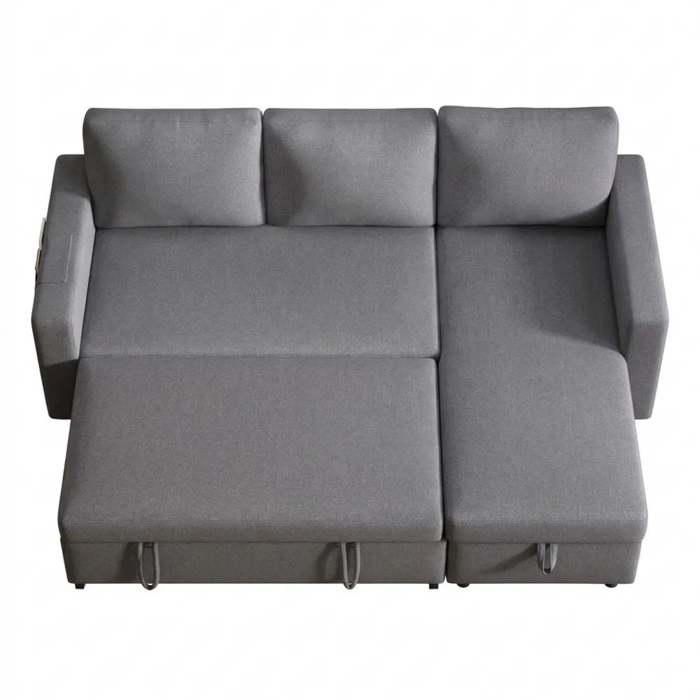 Sofá cama plegable de 3 plazas con función de dormir y espacio de almacenamiento, sofá en forma de L, chaise longue para sala de estar, intercambiable izquierda-derecha, tejido de lino gris