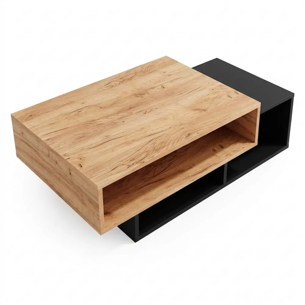 Mesa de Centro de Madera Roble Dorado y Antracita, 105 x 60 cm