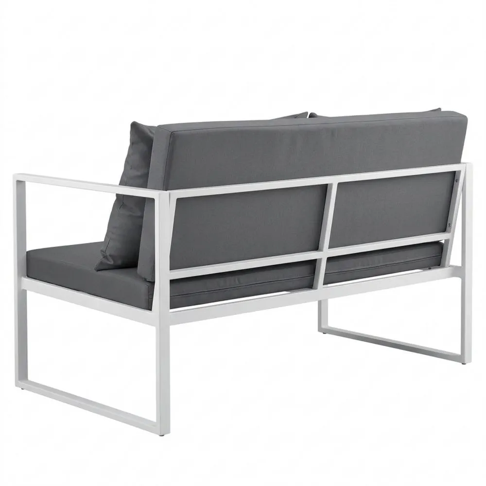 Sofá de jardín de exterior con cojín blanco, 70 x 114 x 60 cm