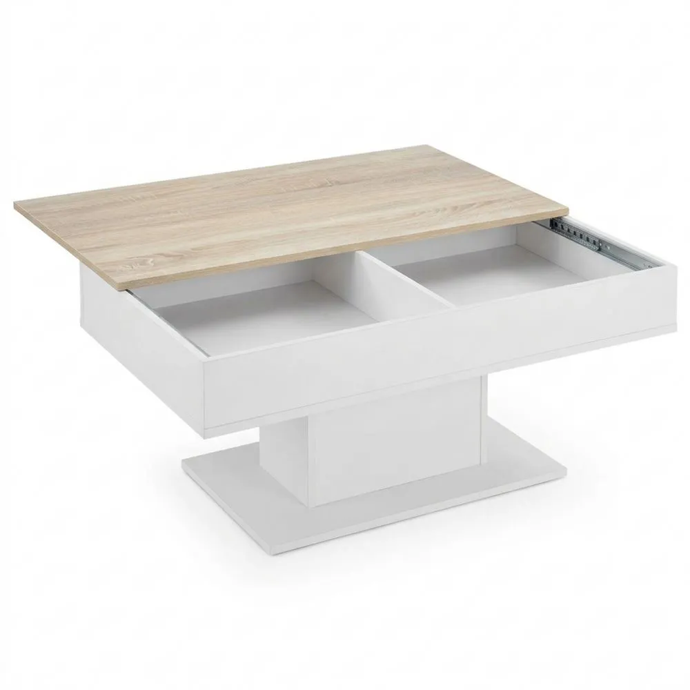 Mesa de Café Rectangular con Diseño Atractivo para Sala de Estar, Oficina, 40 x 110 x 60 cm, Blanco y Efecto Roble