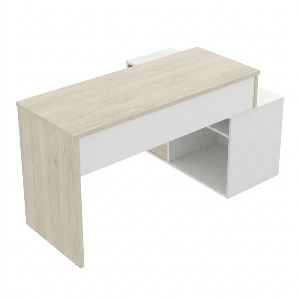Escritorio con Almacenamiento y Montaje Doble 139 x 75 cm Natural/Blanco