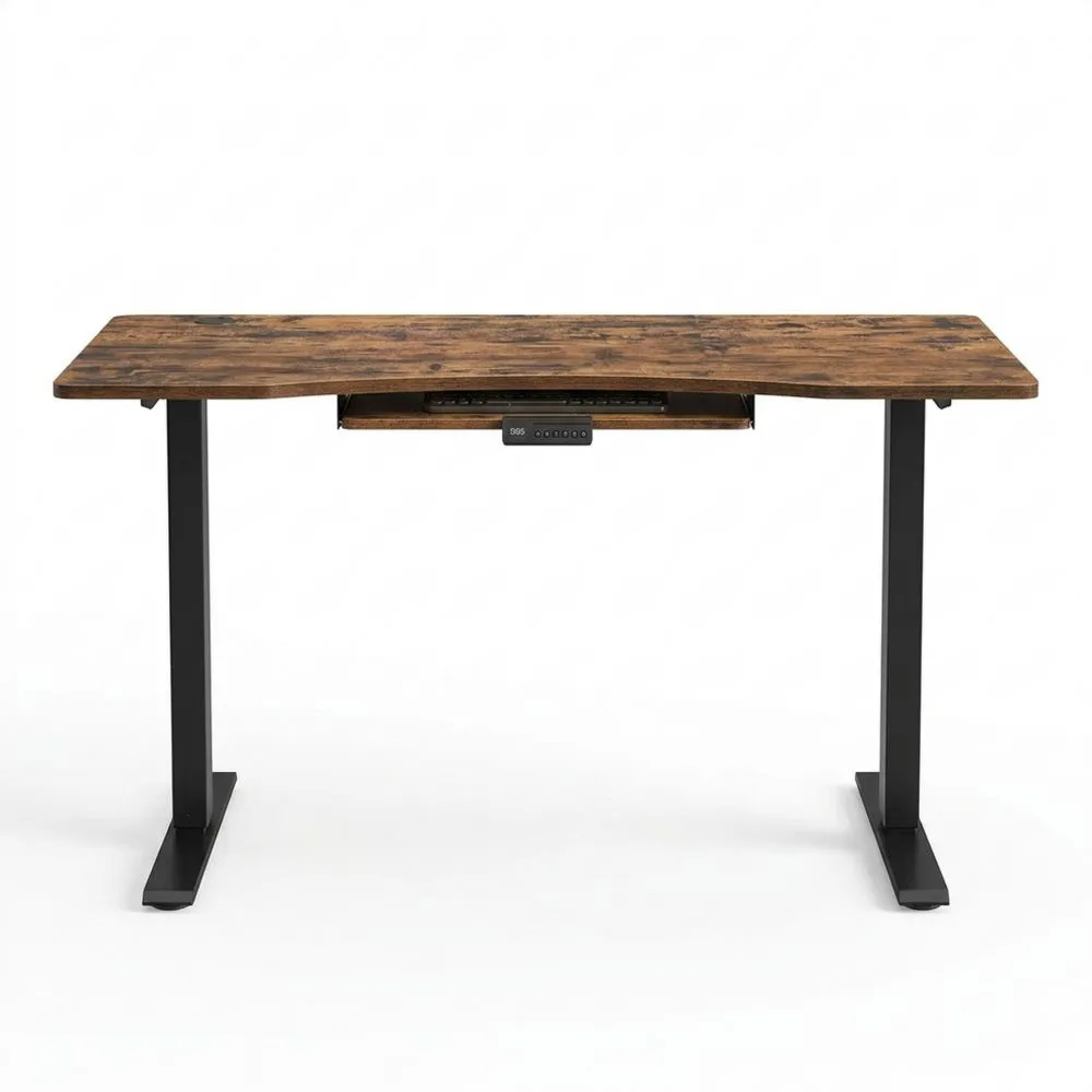 Escritorio Ajustable en Altura con Recordatorio Sedentario, Función de Memoria, 140 x 60 cm, Marrón Rústico