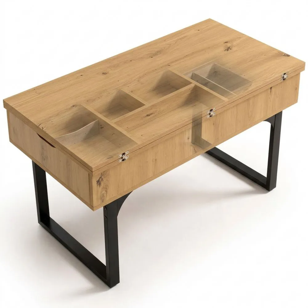 Mesa de Centro Elevable y Extensible - Espacio de Almacenamiento - Diseño Moderno - Color Madera