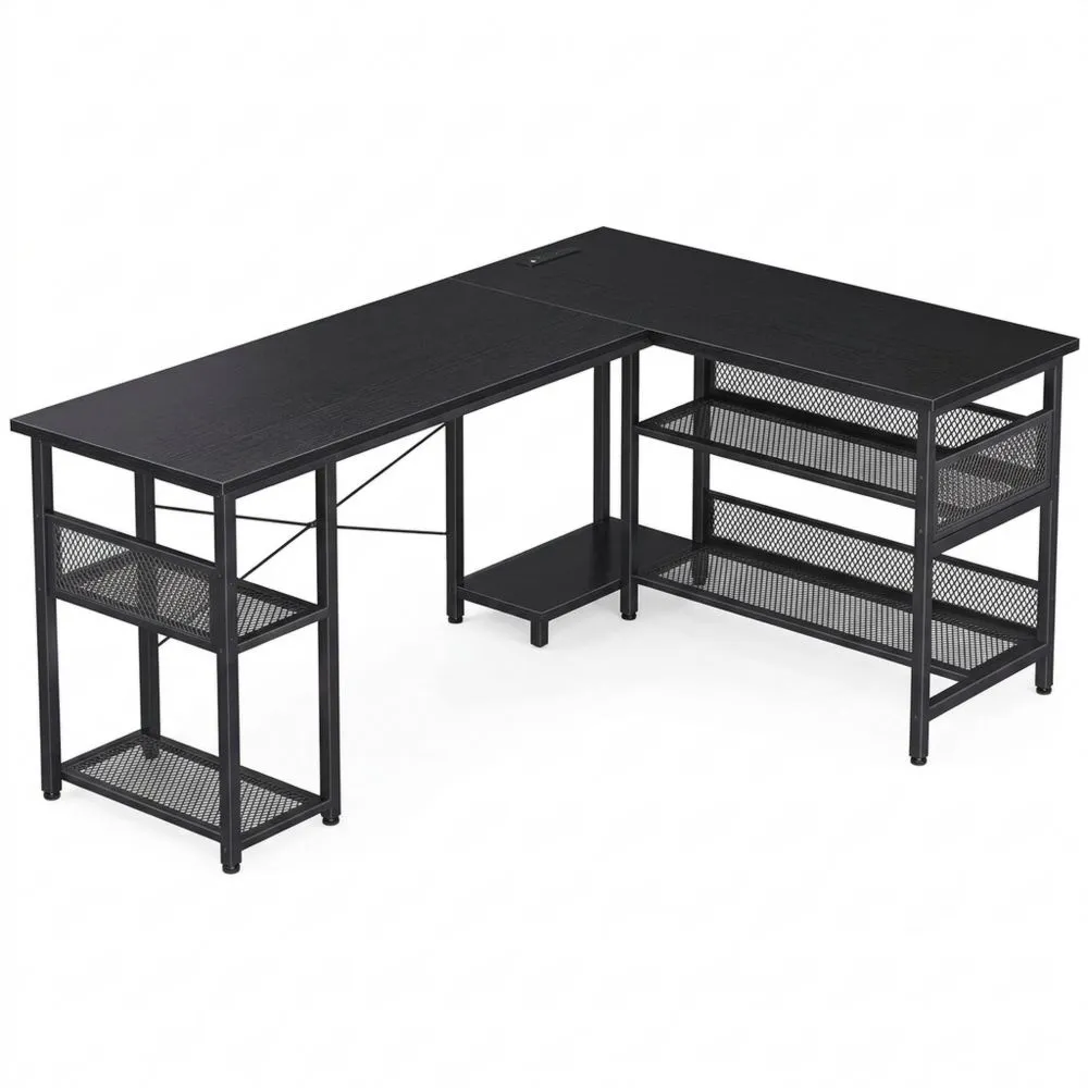 Escritorio Esquinero para Juegos en Forma de L con Almacenamiento Amplio y Puertos USB