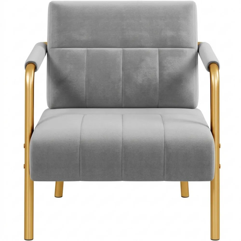 Sillón Tapizado Moderno con Reposabrazos y Patas Metálicas, Incluye Cojín Lumbar