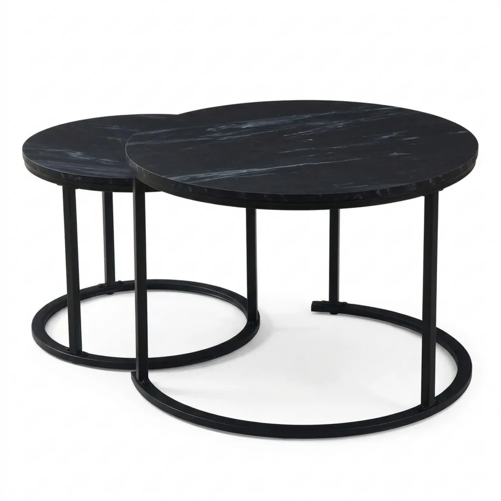 Mesa de Centro Redonda de Madera para Sala de Estar, Conjunto de 2 Mesas Laterales Modernas para Balcón u Oficina