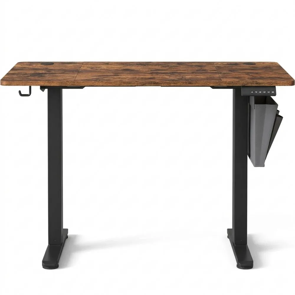 Escritorio Eléctrico Ajustable en Altura con Regulación Continua y Puerto USB-C, 120 x 60 cm, Marrón Vintage