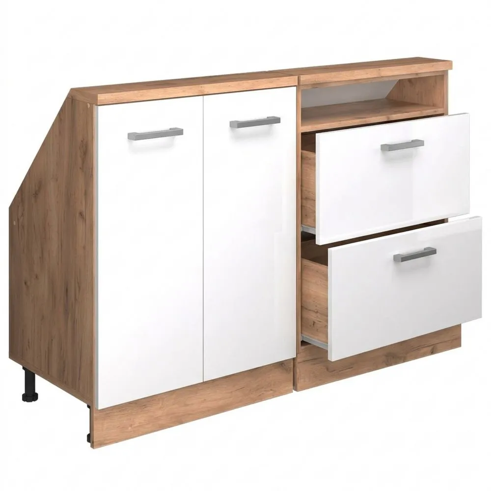 Armario de Loft con Acabado Roble Dorado y Blanco Brillante, Juego de 2