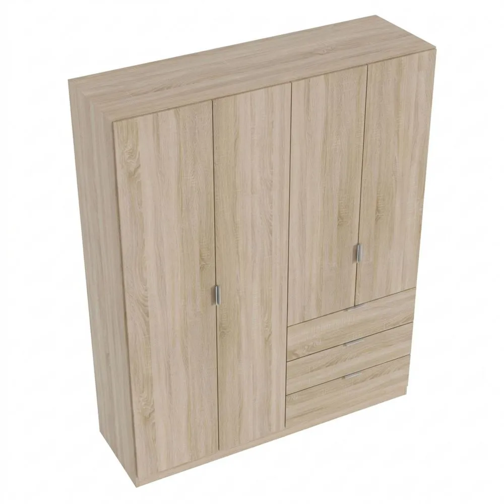 Armario de Dormitorio de 3 Puertas y 3 Cajones, Roble Canadiense