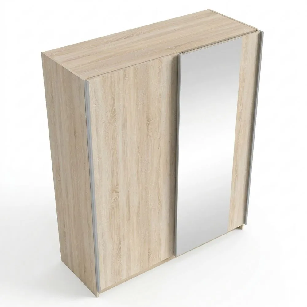 Armario con 2 Puertas Correderas y Espejo - Roble Sonoma - 150 x 198 x 62 cm
