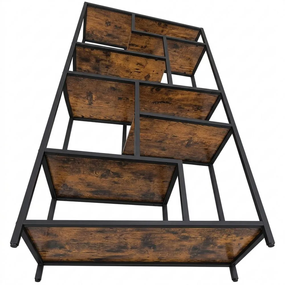 Estantería de 6 niveles para plantas y libros, 30 x 80 x 180 cm, para oficina o salón, marrón rústico y negro