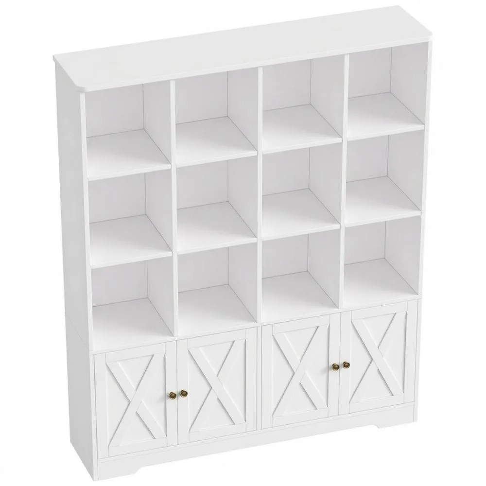 Estantería Blanca con Puertas y Compartimentos, 12 Secciones, 4 Puertas, 121 x 29.7 x 145 cm