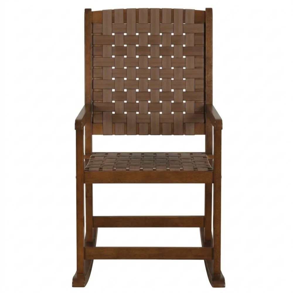 Sillón mecedora de ratán con asiento de PU y marco de madera