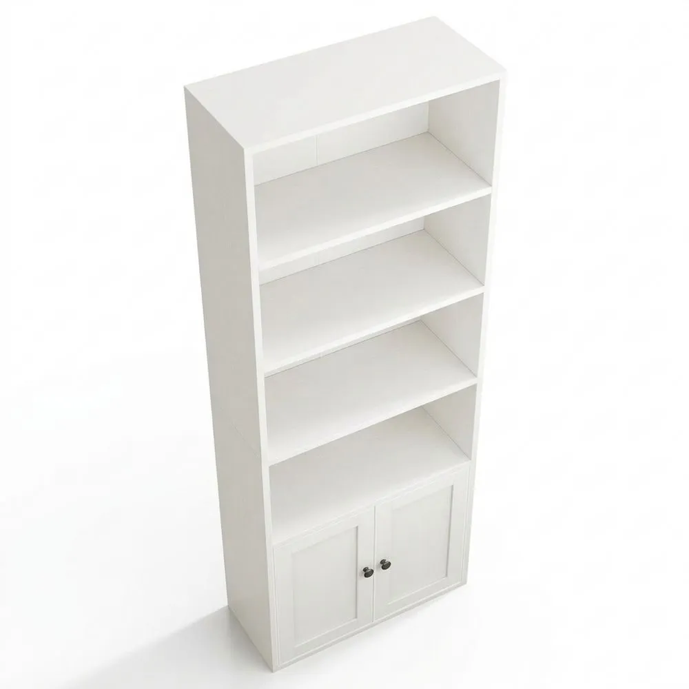 Estantería de 6 Niveles con Puertas y Armario, Ideal para Sala de Estar, Dormitorio u Oficina, Almacenamiento y Exhibición, Blanco