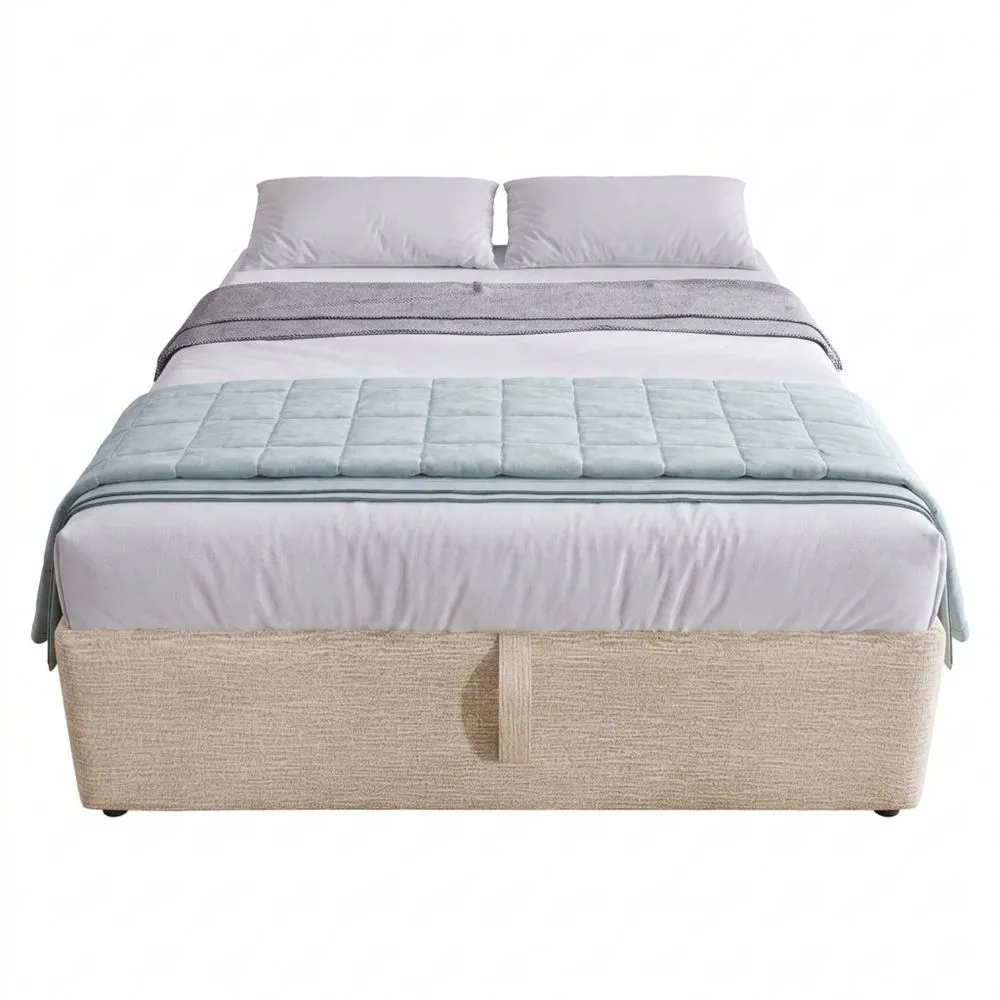 Cama Individual Tapizada con Puerto USB C y Base de Listones - Sin Cabecero - Lino (160 x 200 cm)