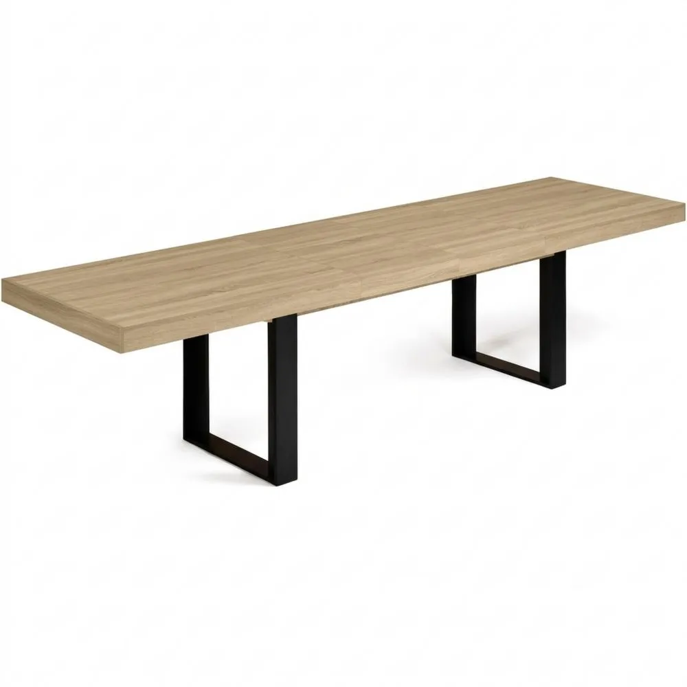 Mesa de Comedor Extensible Rectangular para 6-12 Personas, Madera y Negro, 200-300 cm