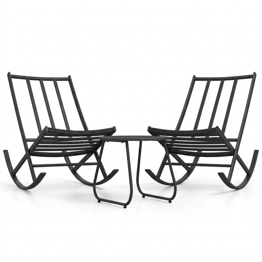 Juego de Jardín Exterior 3 Piezas: 2 Mecedoras de Ratán y Mesa de Café