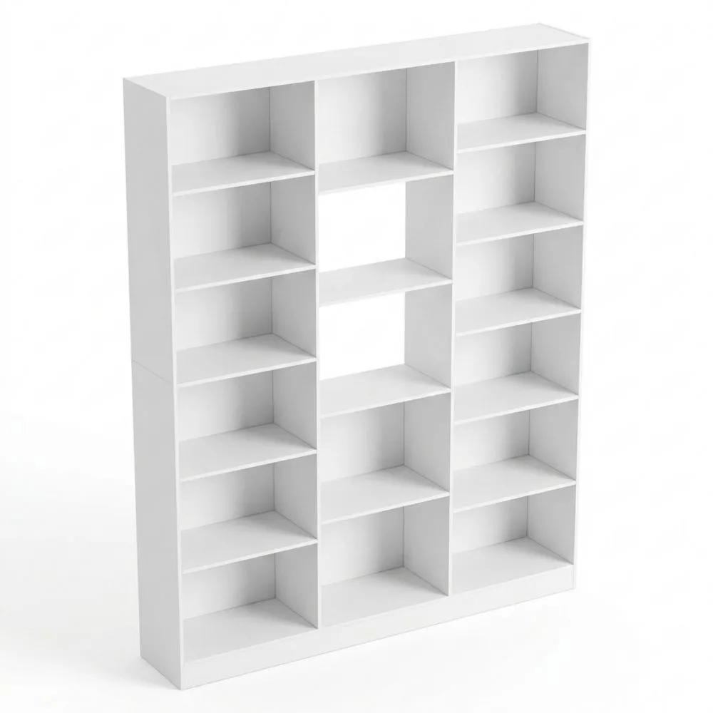Estantería grande de 188 cm para salón, oficina y estudio, con 17 compartimentos, 3 filas, 188 x 149 x 23.5 cm (blanca)