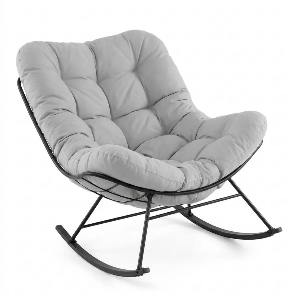 Silla mecedora de exterior con cojín acolchado y estructura metálica, carga 205 kg, para jardín y patio