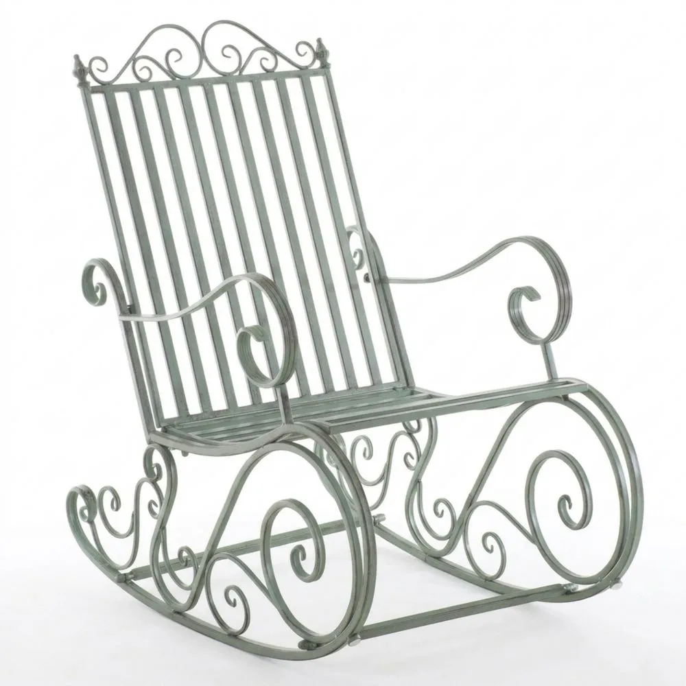 Silla Mecedora para Jardín Resistente al Clima, Estructura de Metal, Estilo Rústico, Verde Antiguo