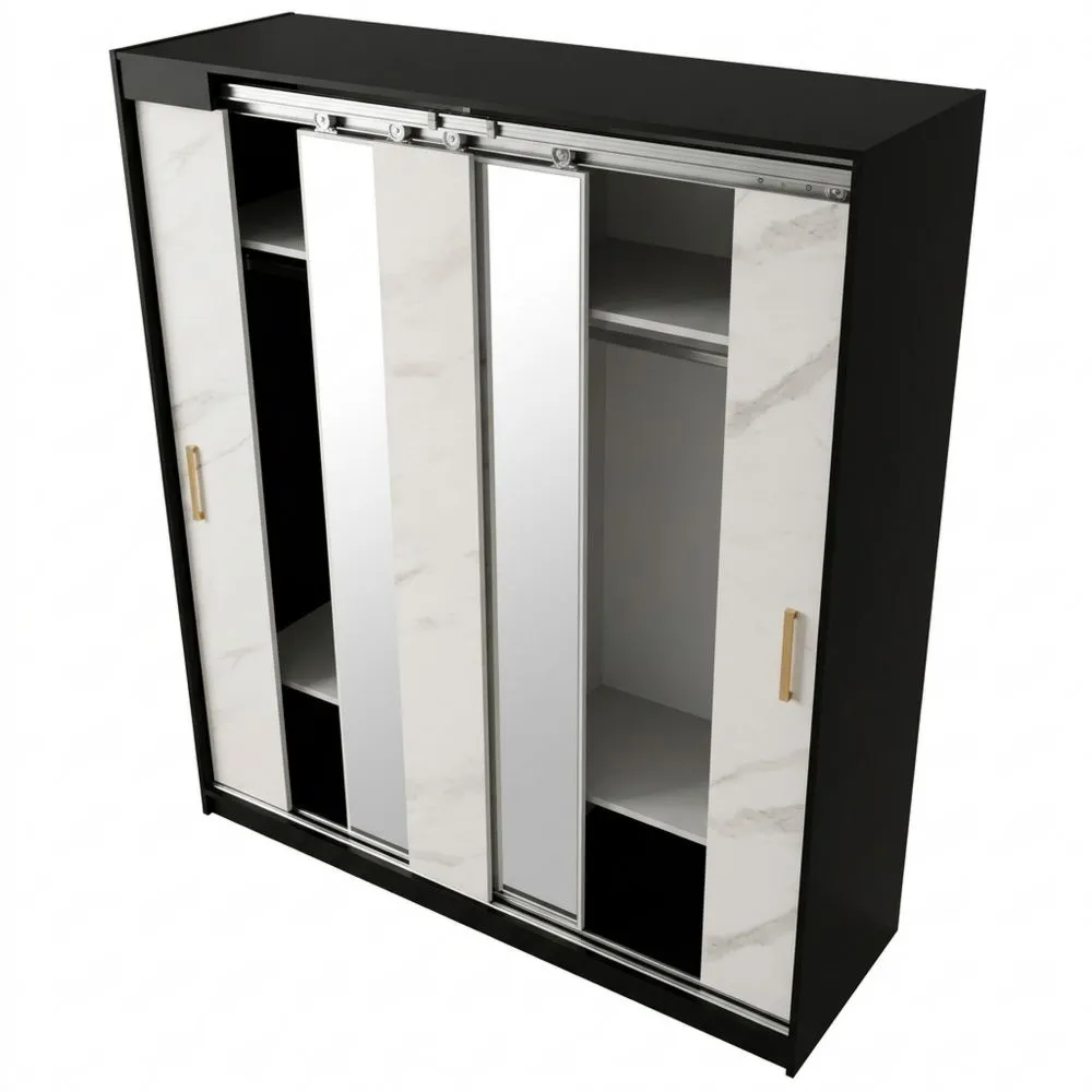 Armario Puertas Correderas con Barra y Estante para Dormitorio